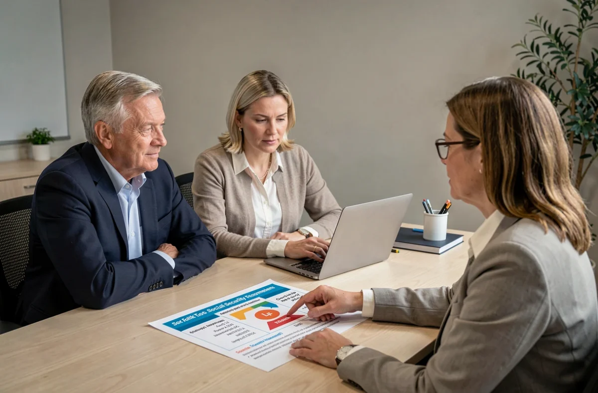 Couple en rendez-vous avec un conseiller mutuelle pour comprendre le reste à charge sur leurs remboursements santé