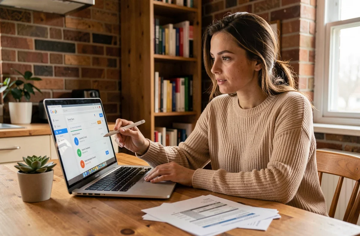 Consultante SEO freelance travaillant depuis chez elle sur une proposition tarifaire client