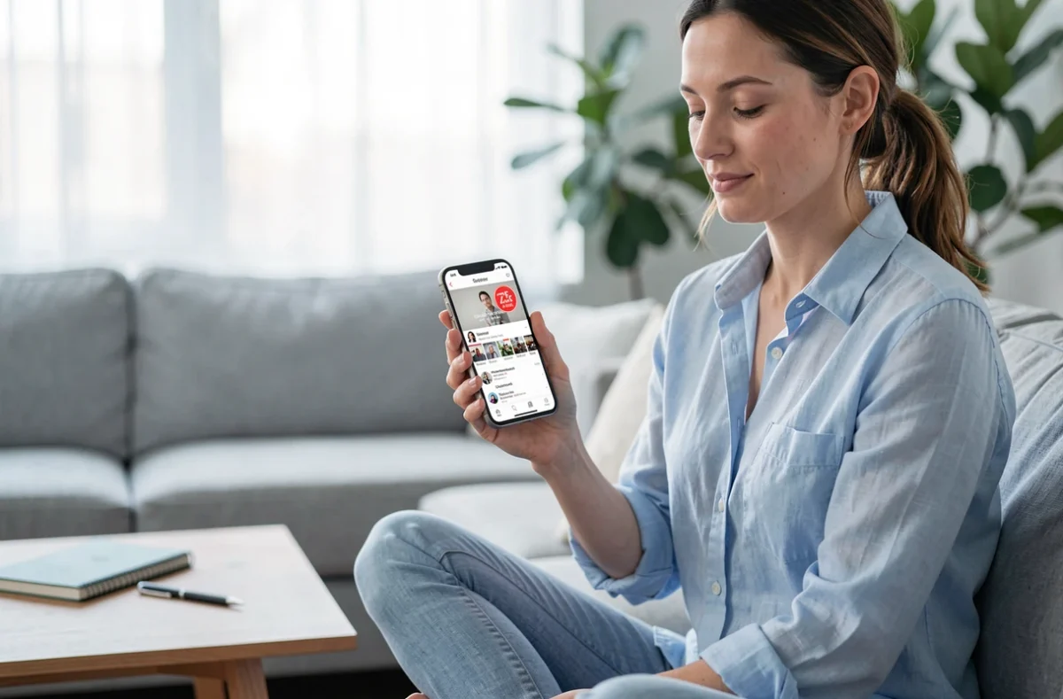 Femme consultatnt son téléphone avec le compteur d'abonnés YouTube et l'indicateur de monétisation