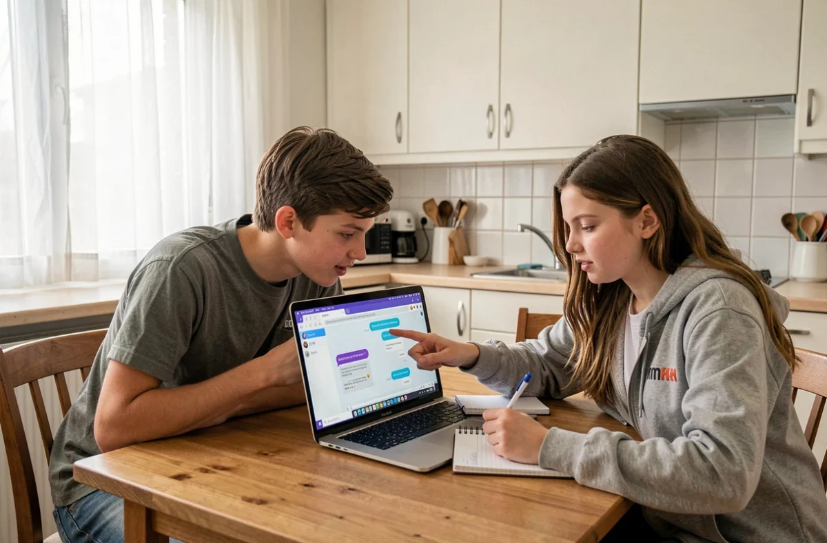Deux lycéens travaillant ensemble avec ChatGPT pour réaliser leurs devoirs à la maison
